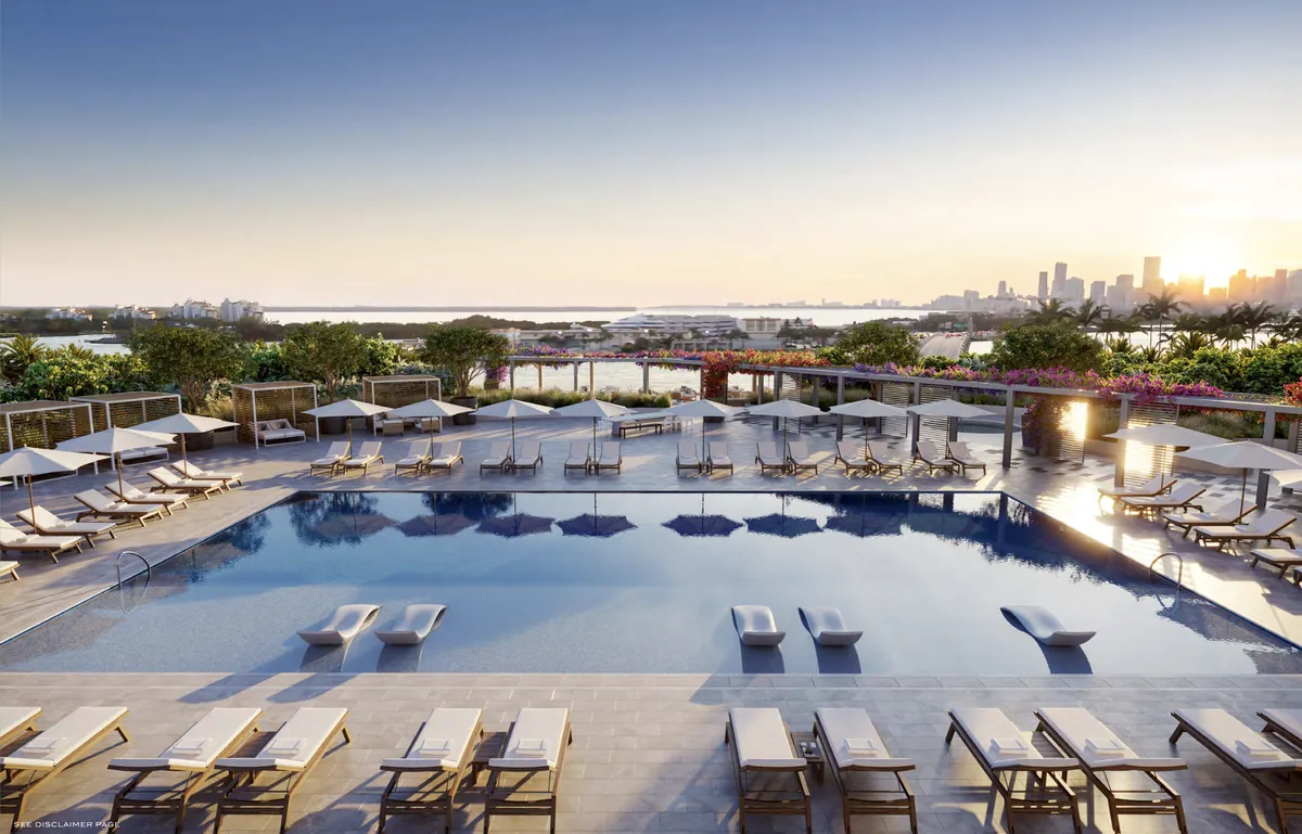 Rendering of the Five Park rooftop pool deck