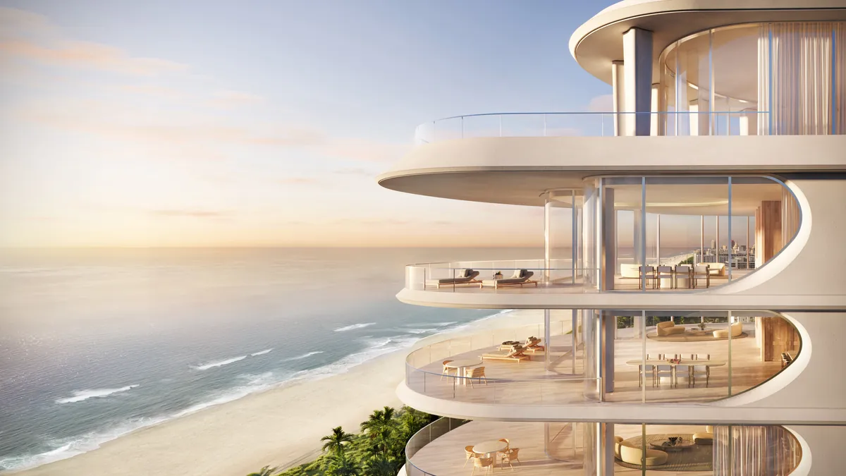 Rendering of curved balconies over the ocean at Shore Club