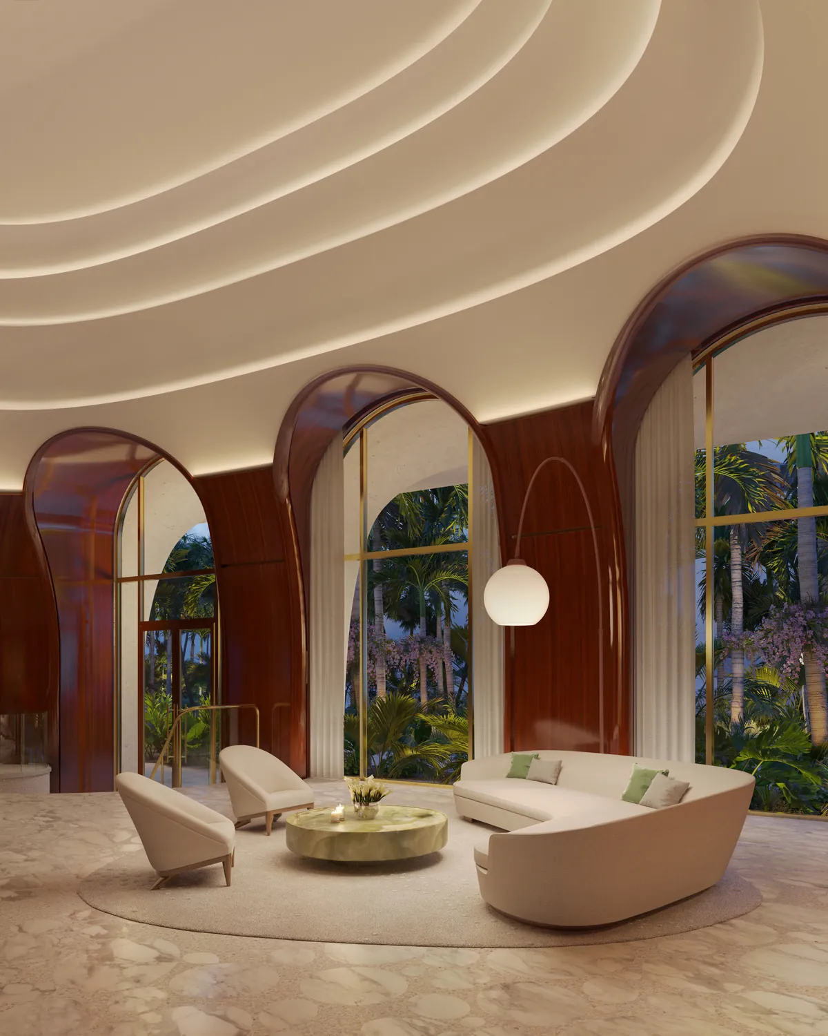 Rendering of an arched lounge at Shore Club
