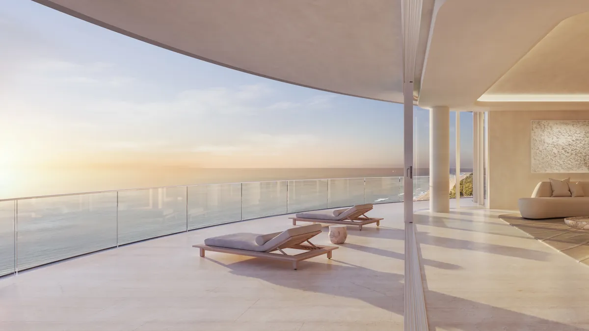 Rendering of a curved terrace facing the ocean at Shore Club