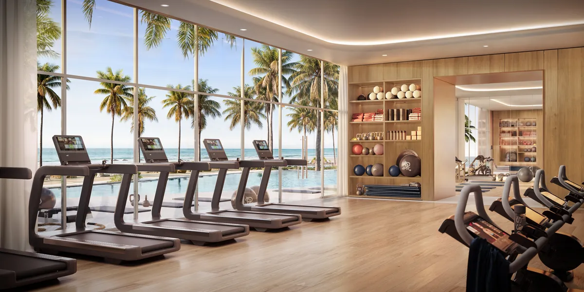 Rendering of the fitness center facing the palms
